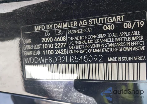 2020 Mercedes-Benz C 300 z USA, uszkodzony, nr VIN WDDWF8DB2LR545092